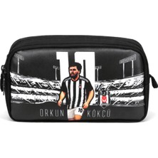 Beşiktaş Lisanslı Orkun Kökçü Siyah Kalemlik - Çift Bölmeli Su Itici Kumaşlı Kalem Çantası