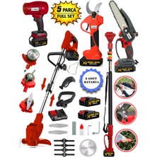 Cros Lombard Red F750 5 Li Bahçe Seti Teleskop+Makas 17 cm Testere Hava Üfleme Çim Biçme +2 Akülü