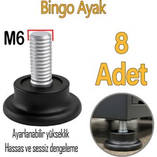 Glaswen 8 Adet Bingo Rotil  Ayak Ayakları M6 Civatalı 6 mm Siyah Profil Ayağı 2.5 cm