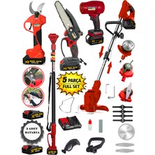 EISENN Eısenn Red 500 Full 5 Li Bahçe Seti Makas 17 cm Testere Hava Üfleme Çim Biçme Teleskop +2 Akülü