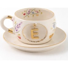 BSK Ceramics Handmade Harfli Porselen Bahardalı Çay Fincanı E Harfi
