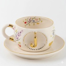 BSK Ceramics Handmade Harfli Porselen Bahardalı Çay Fincanı J Harfi