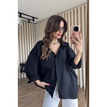Sue Store Siyah Oversize Modal Kumaş Gömlek