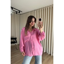 Sue Store Pembe Oversize Modal Kumaş Gömlek