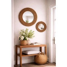 Home İnn Bohem Ayna Seti 2’li Hasır Görünümlü El Örgüsü Dekoratif Duvar Aynası Seti 33 cm & 28 cm |