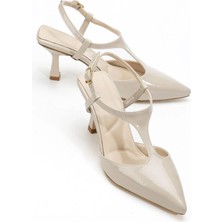 Zarif Kadın Tula Bej Rugan Topuklu Ayakkabı