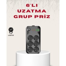 MiraLive 6’lı Grup Priz Termal Korumalı USB Type-C Çoklu Priz 2 Metre Kablo