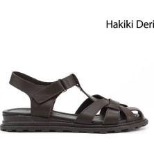 Gönderi(r) Kadın Kahve  Cırt Bantlı Burnu Kapalı Hakiki Deri Sandalet