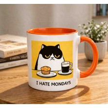 CraftMoris I Hate Mondays-Kedi Figürlü Turuncu Detaylı Fincan