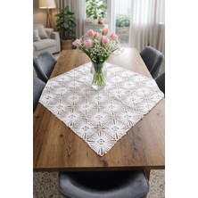 Lena Maison Ella Dantel Masa ve Fiskos Örtüsü Beyaz Simli Beyaz Şönil 95X95 cm