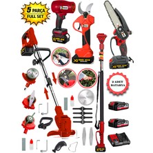 Prowackers Pro Red W-770 5 Li Bahçe Seti Teleskop+Makas 17 cm Testere Hava Üfleme Çim Biçme +2 Akülü