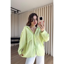 Sue Store Neon Yeşil Oversize Modal Kumaş Gömlek