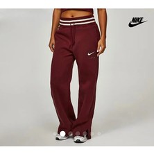 Nike Sportswear Phoenix Fleece High-Waisted Wide-Leg Graphic Bordo Kadın Eşofman Altı