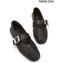 Gönderi(r) Kadın Kahve  Baskılı Mary Jane Hakiki Deri Babet