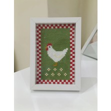 Efela Dünyası Farmhouse Tarzı El Işlemesi Papatyalı Tavuk Etamin Tablo