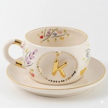 BSK Ceramics Handmade Bahardalı Harfli Porselen Çay Fincanı K Harfi
