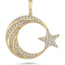 Zümrüt Sarraf 14 Ayar Altın Taşlı Ay Yıldız Kolye Ucu