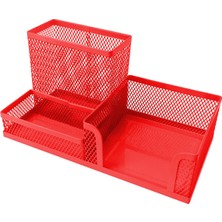  gıpta metal masa seti 3 gözlü organizer (masa üstü kalemlik notluk seti) kırmızı f0072