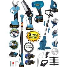 EISENN Eısenn Bluer 5500 Full 5 Li Bahçe Seti Makas 17 cm Testere Hava Üfleme Çim Biçme Teleskop +2 Akülü
