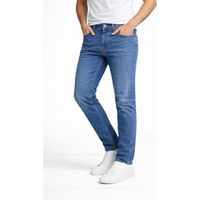 Pause Denim Erkek Slim Fit Dar Paça Denim Jeans Kot Pantolon 7573 Esnek Likralı Kumaş Özelliği ile Mavi