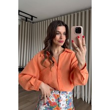 Sue Store Turuncu Oversize Modal Kumaş Gömlek