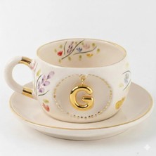BSK Ceramics Handmade Bahardalı Harfli Porselen Çay Fincanı G Harfi