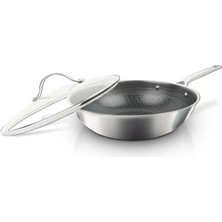 UNIQELLA Uniqella Silver Pro Serisi 28CM Wok Tava 3.7l Cam Kapaklı