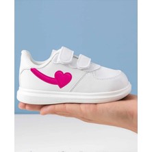 Lias Design Kalp Ok Baskılı Beyaz Bantlı Çocuk Spor Ayakkabı Sneaker