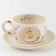 BSK Ceramics Handmade Harfli Porselen Bahardalı Çay Fincanı C Harfi