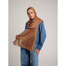 AYSHARA Nazenin Düz Monogram Çift Taraflı Şal - Taba Mavi