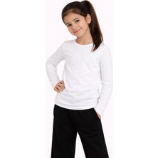 Alfanora Kız Çocuk Basic Uzun Kollu Tişört Okul Günlük Rahat T-Shirt - Beyaz