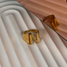 Gülnar Bijuteri Harfli Ayarlanabilir Gold Renk Çelik Yüzük A Harfi