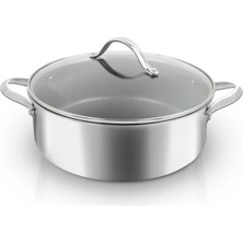 UNIQELLA Uniqella Silver Pro Serisi 28CM Karnıyarık Tencere 5.8l Cam Kapaklı