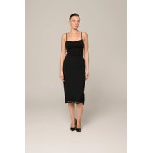 Thalure Kadın Siyah Dantelli Kalem Etek