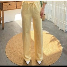 Gamzeli Renklerim Çizgili Bol Paça Pantolon Likralı Rahat-Dar Kalıp-