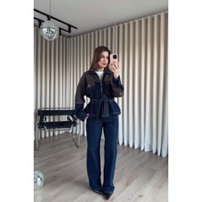 Sue Store Lacivert Kahve Fermuarlı Ceket Pantolon Denim Takım