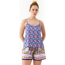 Amarelle Liberty Mor Desenli Ince Askılı, Şortlu Pijama Takımı