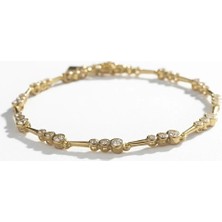 Cesicey Çelik Trio Üçlü Grup Zirkon Taşlı Zarif Kadın  Bileklik Altın Renk