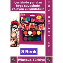 Wintoup #boyamaseti Eğlence Doğum Günü Parti Kostüm Fırçalı Maç Çocuk Palyaço Makyaj Yüz Boyama Seti 8 Renk