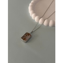 Adorn Jewelry Özel Seri Zirkon Taşlı Dikdörtgen Üzeri Kuzey Yıldız Detaylı Madalyon Kolye (56 Cm)