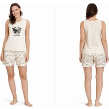 Boyraz Limon Sarı Kelebek Baskılı Kolsuz Şortlu Takım Milan Kumaş - 20419