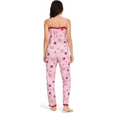 Boyraz Pembe Askılı Alt Uzun Pijama Takımı Çilekli ve Ayıcıklı -Milan Takım 20392