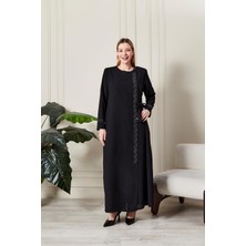 Kadın Büyük Beden Etamin Taş Işlemeli Abaya Ferace
