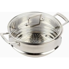 Le Creuset 24 cm Çelik Buharlı Pişirici Aparatı Cam Kapaklı