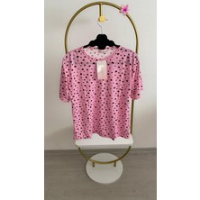 Cavlak Siyah Kalpli Pembe Kısa Kol Pijama Takımı