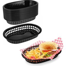 Akyüz Plastik 🍔 10'lu Plastik Hamburger, Patates, Nachos ve Atıştırmalık Servis Sepeti, Restoran Sepeti-Siyah