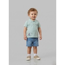 Sani Erkek Bebek Gemi Desenli Kot Şortlu Takım