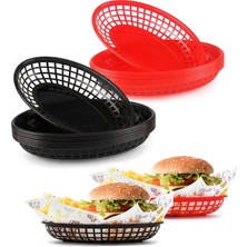Akyüz Plastik 🍔 10 Lu Plastik Hamburger Servis Sepeti – Fast Food Sunum Sepeti-5 Adet Kırmızı + 5 Adet Siyah