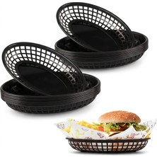 Akyüz Plastik 🍔 10'lu Plastik Hamburger Servis Sepeti – Fast Food Sunum Sepeti-Siyah