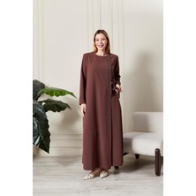 Kadın Büyük Beden Etamin Taş Işlemeli Abaya Ferace